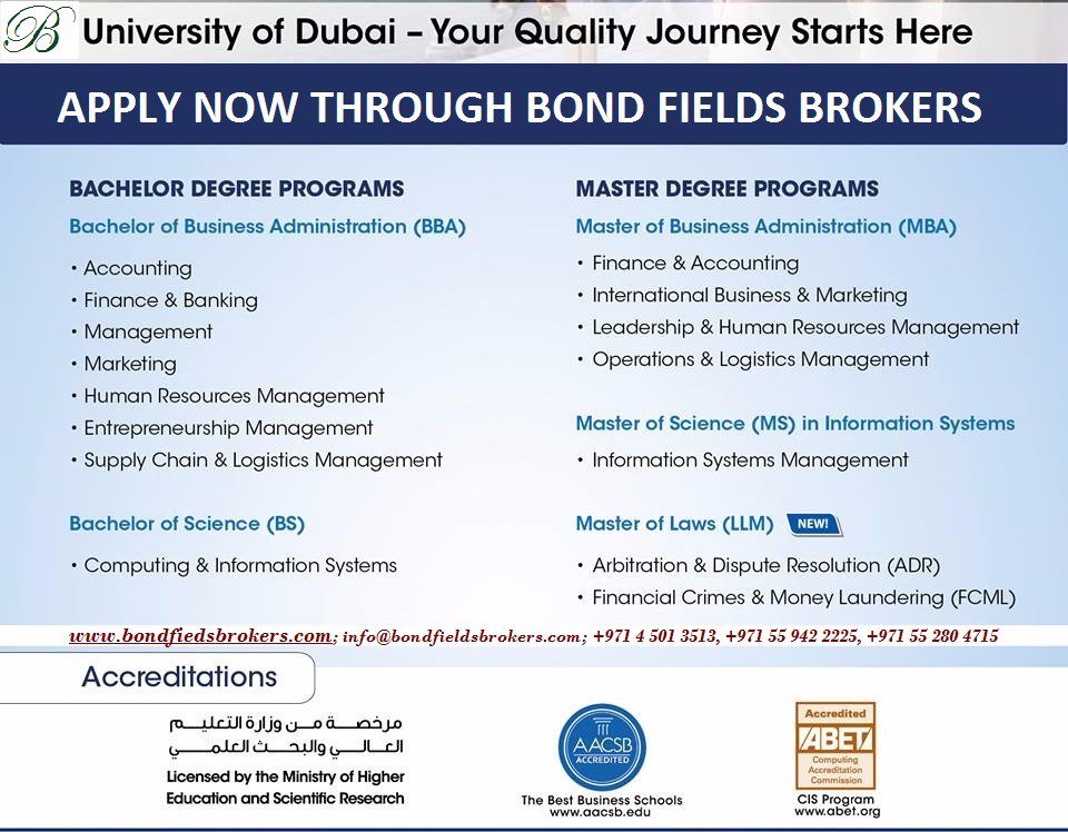 bondfieldsllc's tweet photo. @RESTBTS 50% Scholarship at University of Dubai. Visit: https://t.co/ClzRUfhm3b
For Accelerated Admission. https://t.co/jL3In9P4Ta