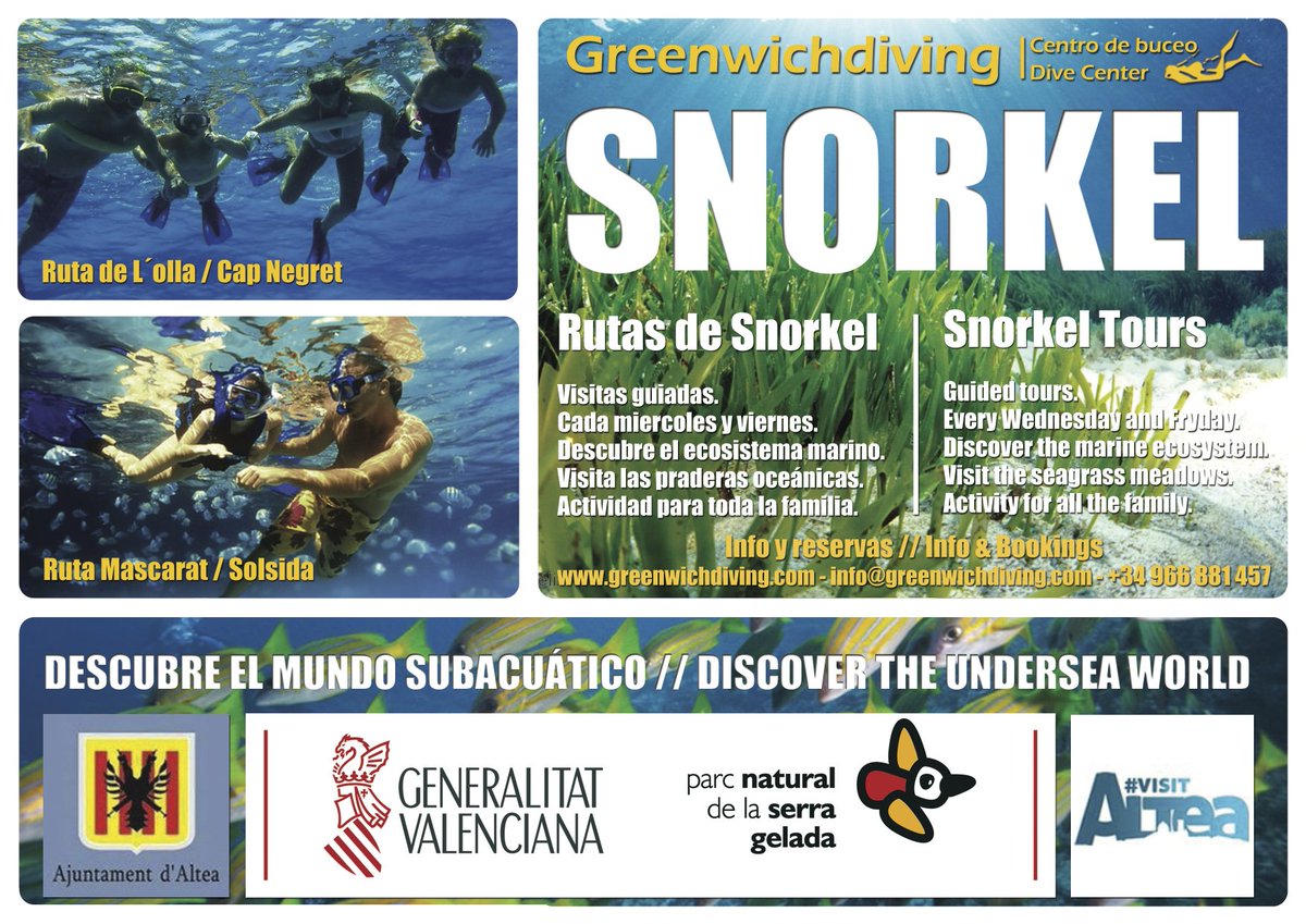 costablancaorg's tweet image. Rutas #Snorkel Guiadas en #Altea @VisitAltea @Greenwichdiving
+ info y reservas: bit.ly/29ha6In 
#TuPlanCB