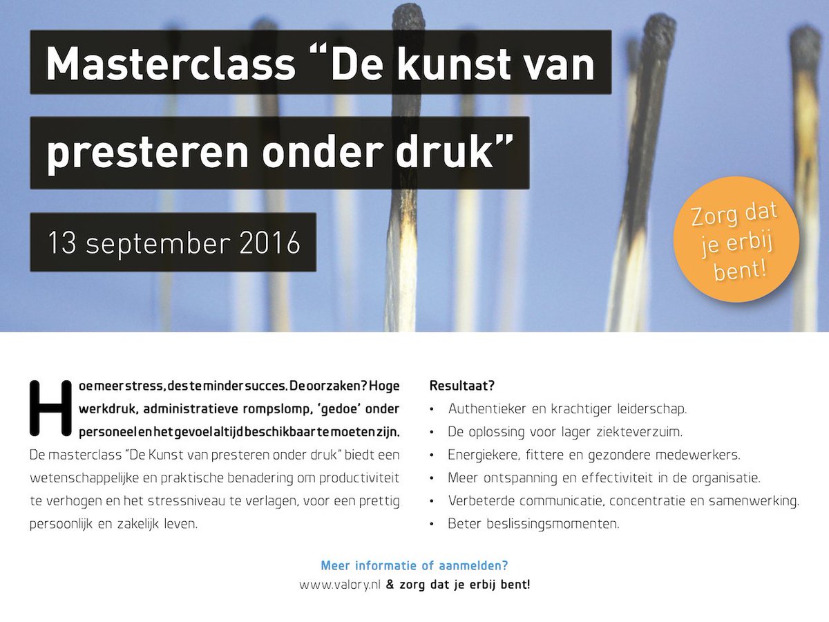 Productiviteit verhogen en stressniveau verlagen? Kom en doe mee! #Masterclass bit.ly/298ouVA