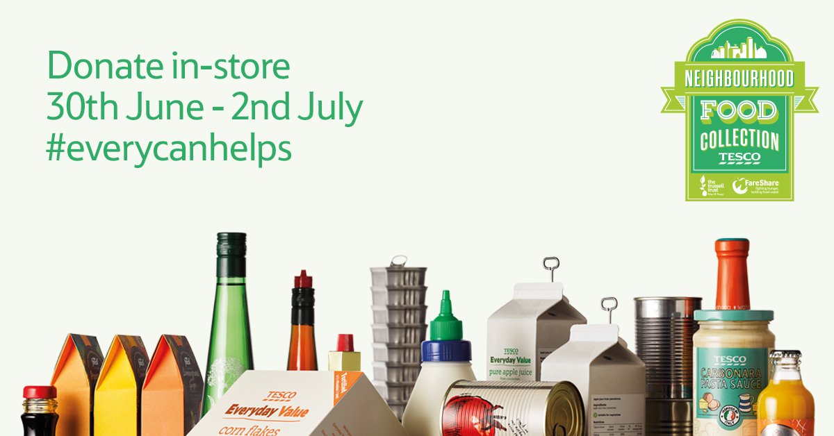 tesconews's tweet photo. The Neighbourhood Food Collection is now ON! Help feed people in need by donating in Tesco stores #everycanhelps https://t.co/qDhCtc75ut
