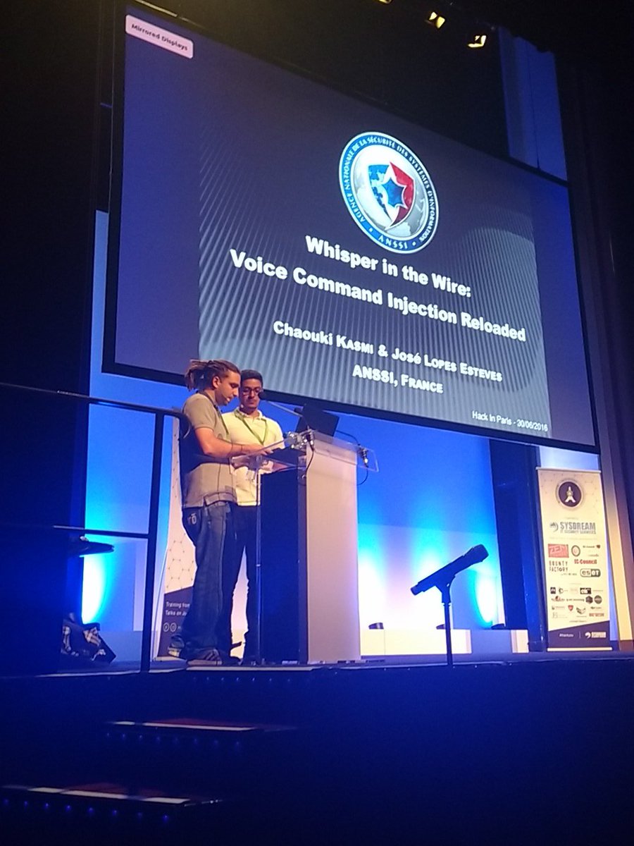 hackinparis's tweet image. #HIP16 second talk : @EMHacktivity &amp;amp;@lopessecurity for "Whisper in the wire: Voice Command Injection Reloaded"
