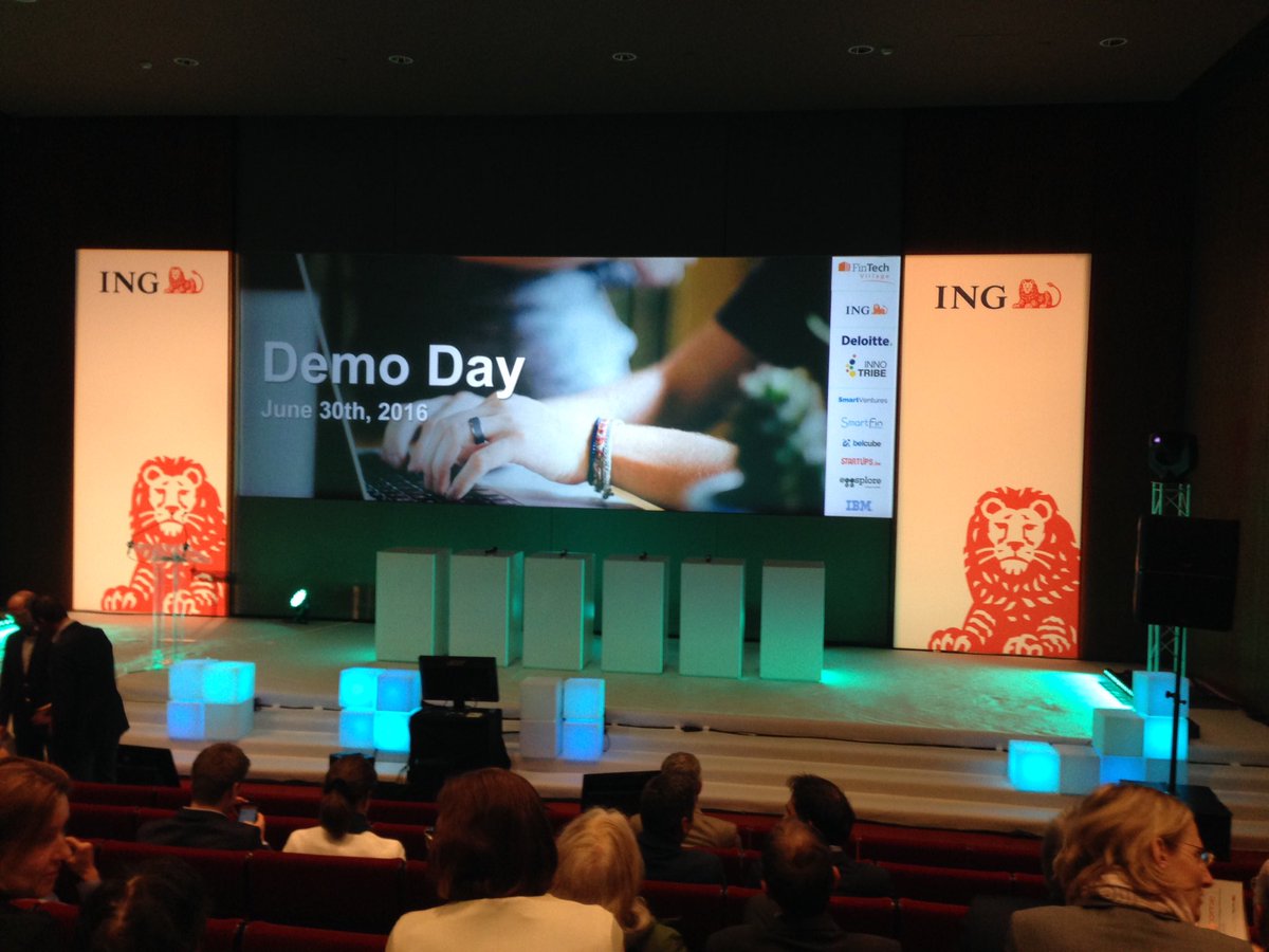 HansCaron's tweet photo. At #ING #FinTechVillage Demo Day. Startups ready to present their smart solutions. https://t.co/ukmJE7ErOD