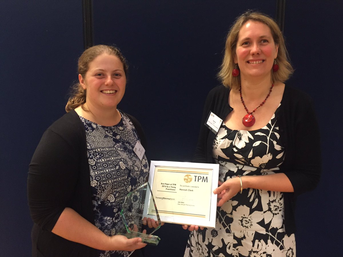 TransPlanSoc's tweet photo. Here's our @JRWWRJ presenting the award for Best Paper at #2016TPM by a Young Practitioner to Hannah Clark, Devon CC https://t.co/dwwtwlTHcv