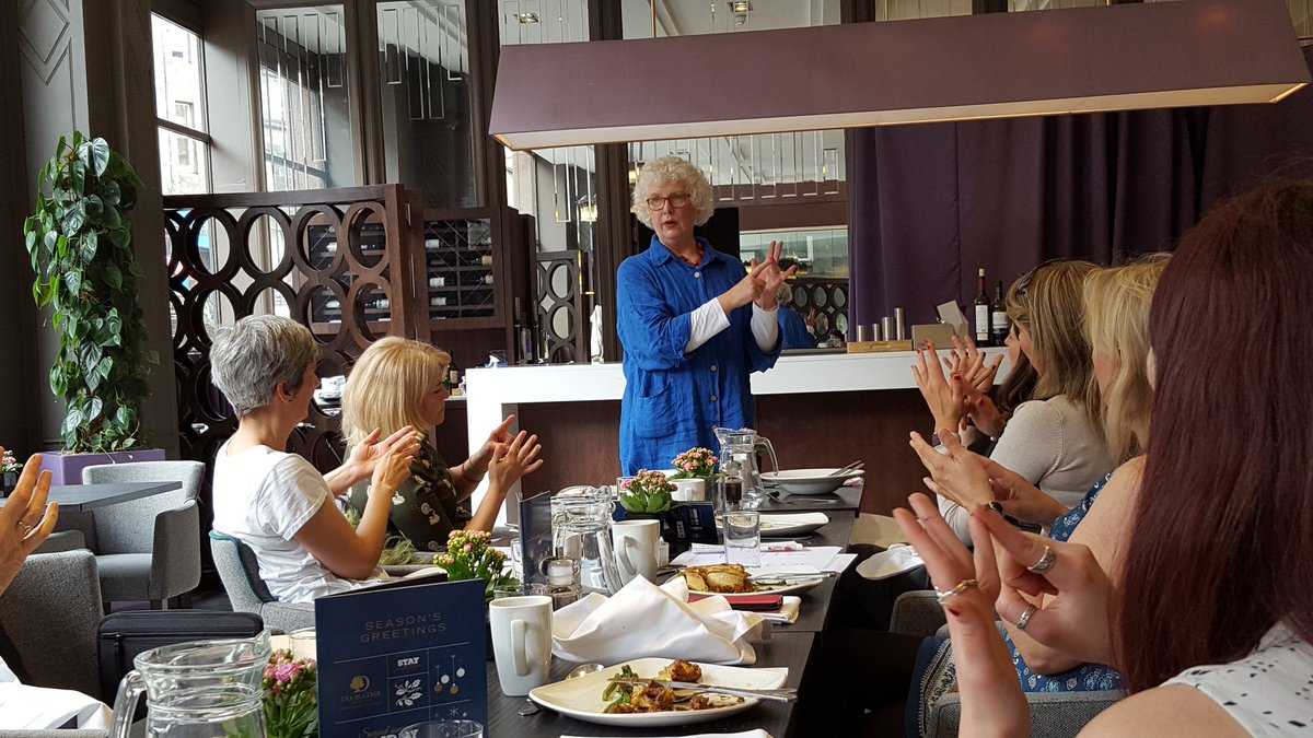 abrightclearweb's tweet photo. .@speakinglives Anne Reid demonstrates #BSL at @NoTiesEDI with @Jan_Southern @SkelaStudio @claire_photo https://t.co/oALCL7P5At