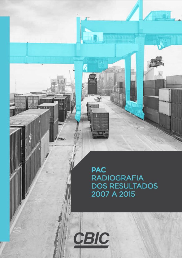 Estudos CBIC sobre a infra brasileira: PAC 01: (goo.gl/feAqwP) 
PAC 02: (goo.gl/PVeuPe)