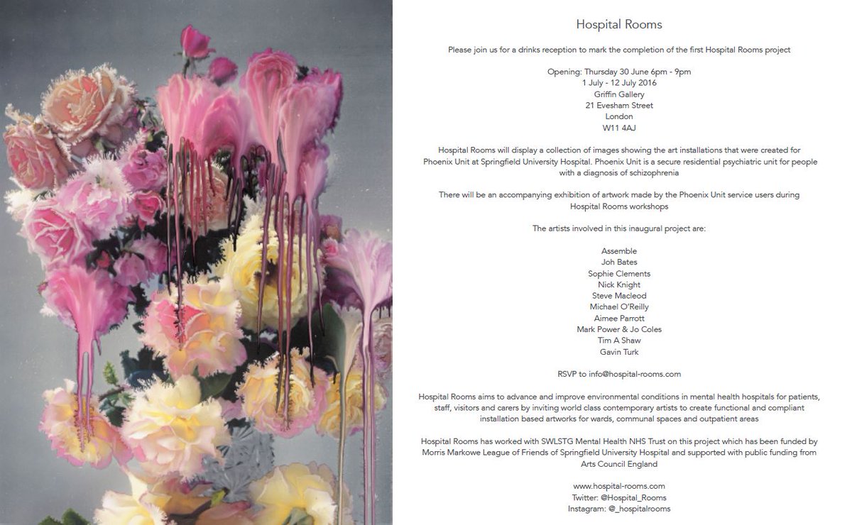 SWLSTG's tweet photo. Everyone welcome @GalleryGriffin today 6pm to see the great artwork created by @Hospital_Rooms for our #PhoenixUnit https://t.co/dX1IKod263