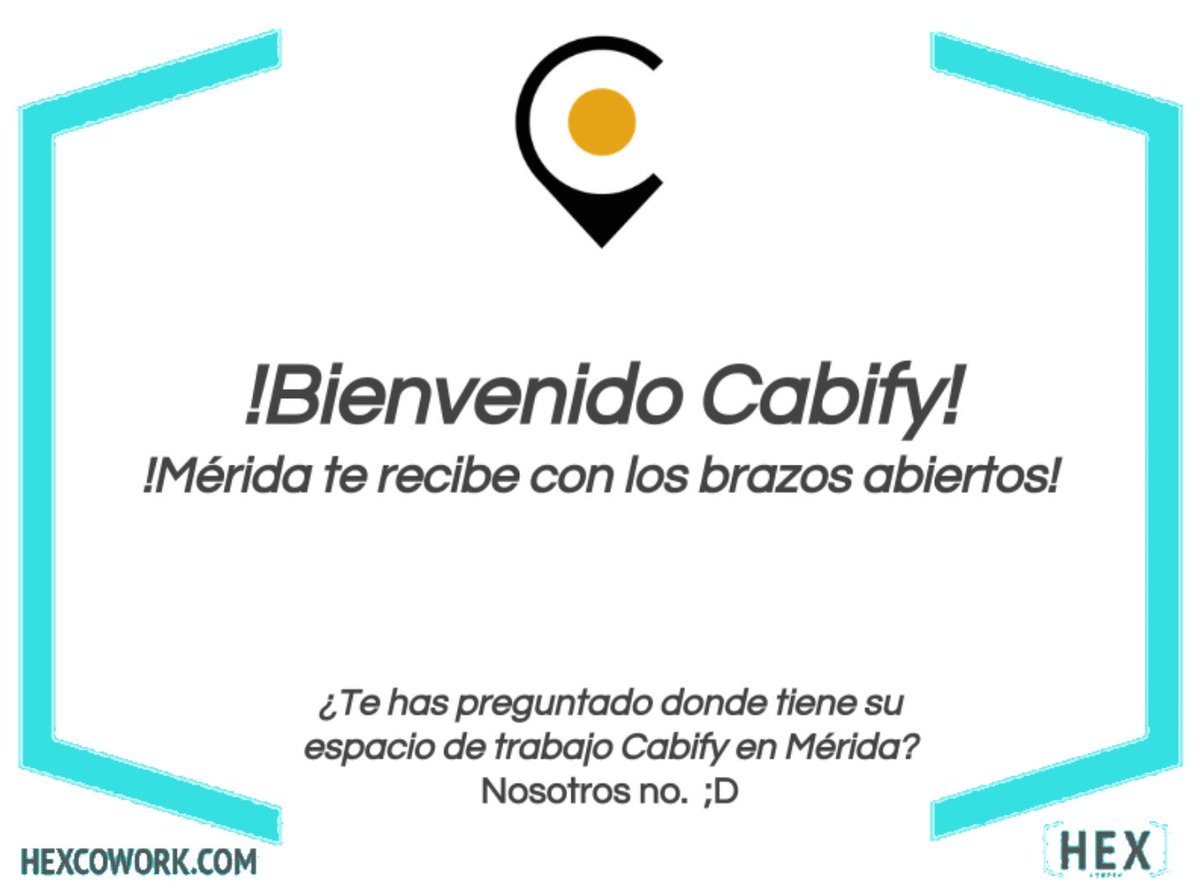 HexCowork's tweet photo. Bienvenido @Cabify_Mexico a Mérida, usa el cupón: "HexCowork" y obten $150 para tu primer viaje. #CabifyMerida https://t.co/MPWBBKhUQH