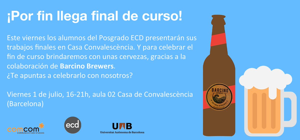 MasterECD's tweet photo. Presentación de proyectos Posgrado #ecd2016 y cerveza de @barcinobrewers mañana a las 16h en Casa de Convalescència https://t.co/PwkuH0S5HY