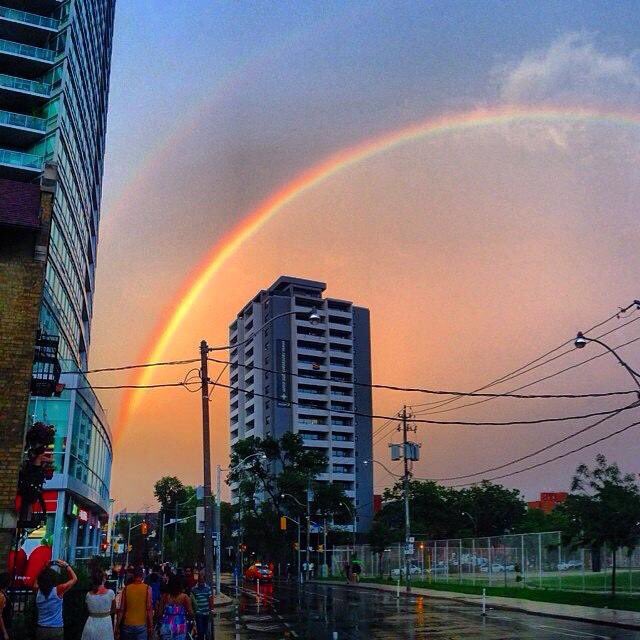 AntoPod's tweet photo. #ThrowbackPride The incredible #DoubleRainbow cast on the final Sunday of @PrideToronto #WorldPrideToronto2014 https://t.co/70zt8pAr0V