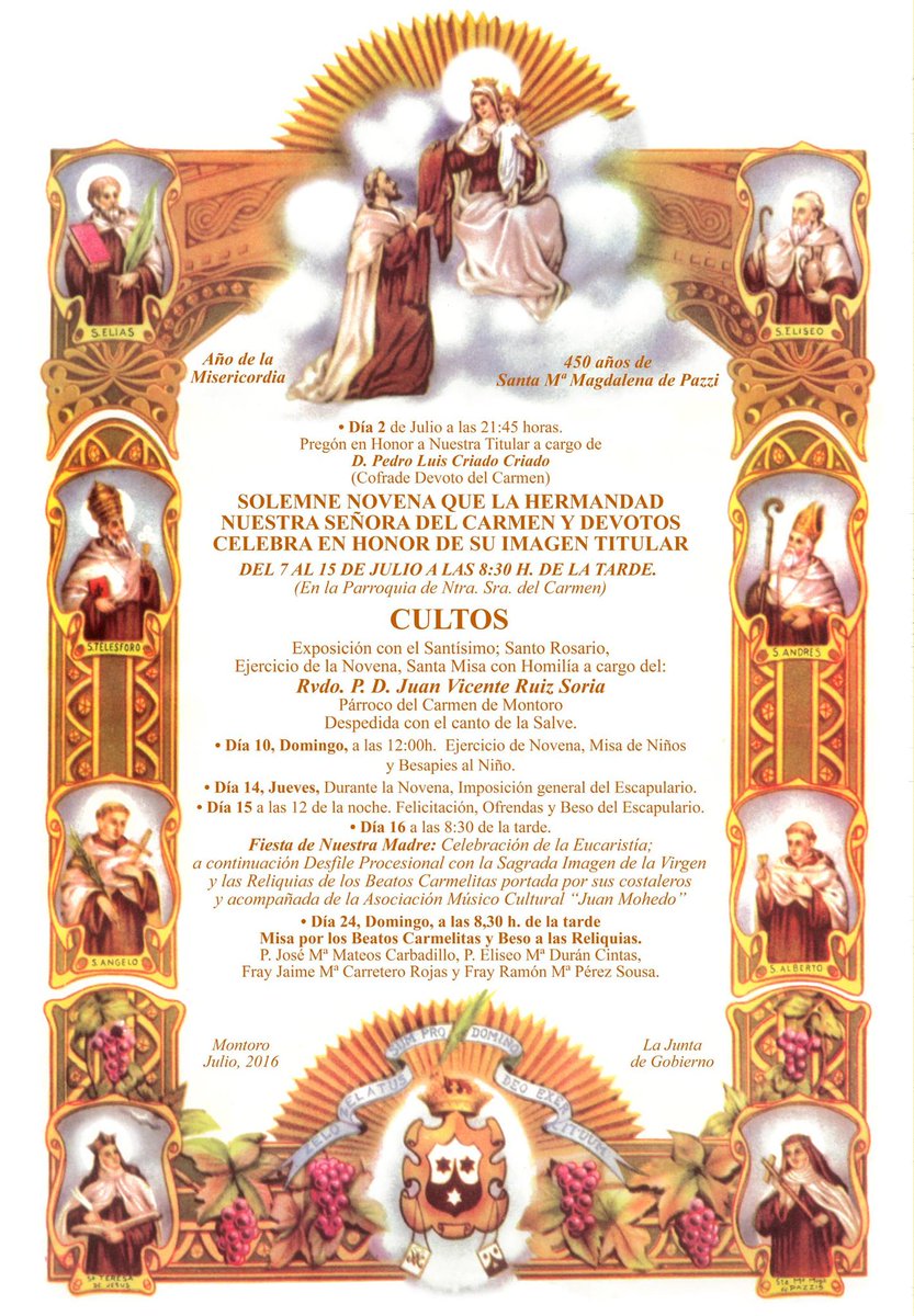 ParroquiaElCarm's tweet photo. A las puertas de que comienzen las fiestas Carmelitanas os recordamos todas las actividades y novena que tendremos https://t.co/5EGHkgqJbJ