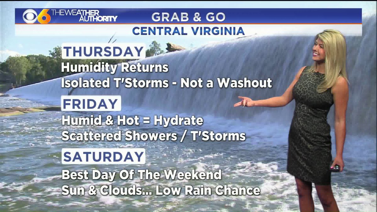 NikkiDeeRay's tweet photo. In a rush? Here is everything you need to know... #GRABandGO #Heat #Humidity #HelloSummer2016 #Rva #NNK @CBS6 https://t.co/wWwBY3mV5r