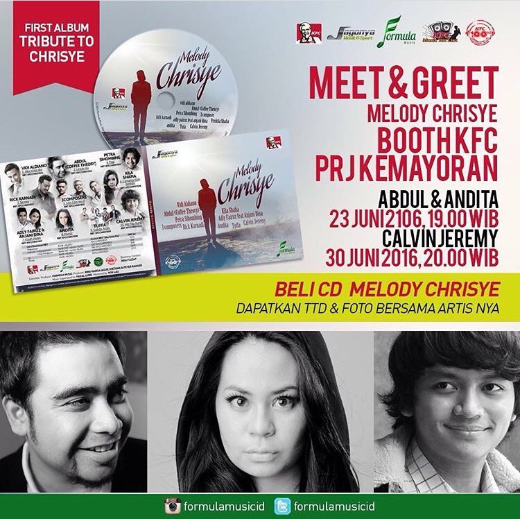 calvinjeremy's tweet photo. Sampai jumpa jam 8 malam di @KFCINDONESIA @JakartaFairID PRJ Kemayoran! #MelodyChrisye https://t.co/6FMqXiRagt