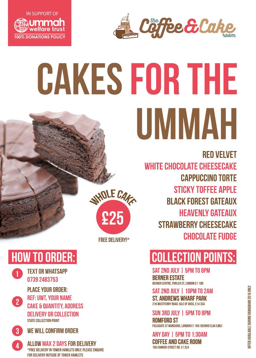 UWT_UK's tweet photo. Take advantage of The Coffee &amp; Cake Room's generosity and order a cake from them today. #London https://t.co/Cch17xDR2n