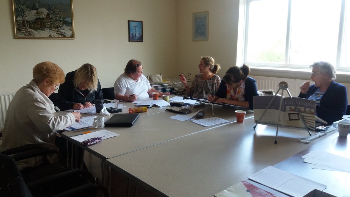 CreativeCallig's tweet image. Another productive morning at my latest @Cultural_Spring #calligraphy workshop. #capitals #pangrams