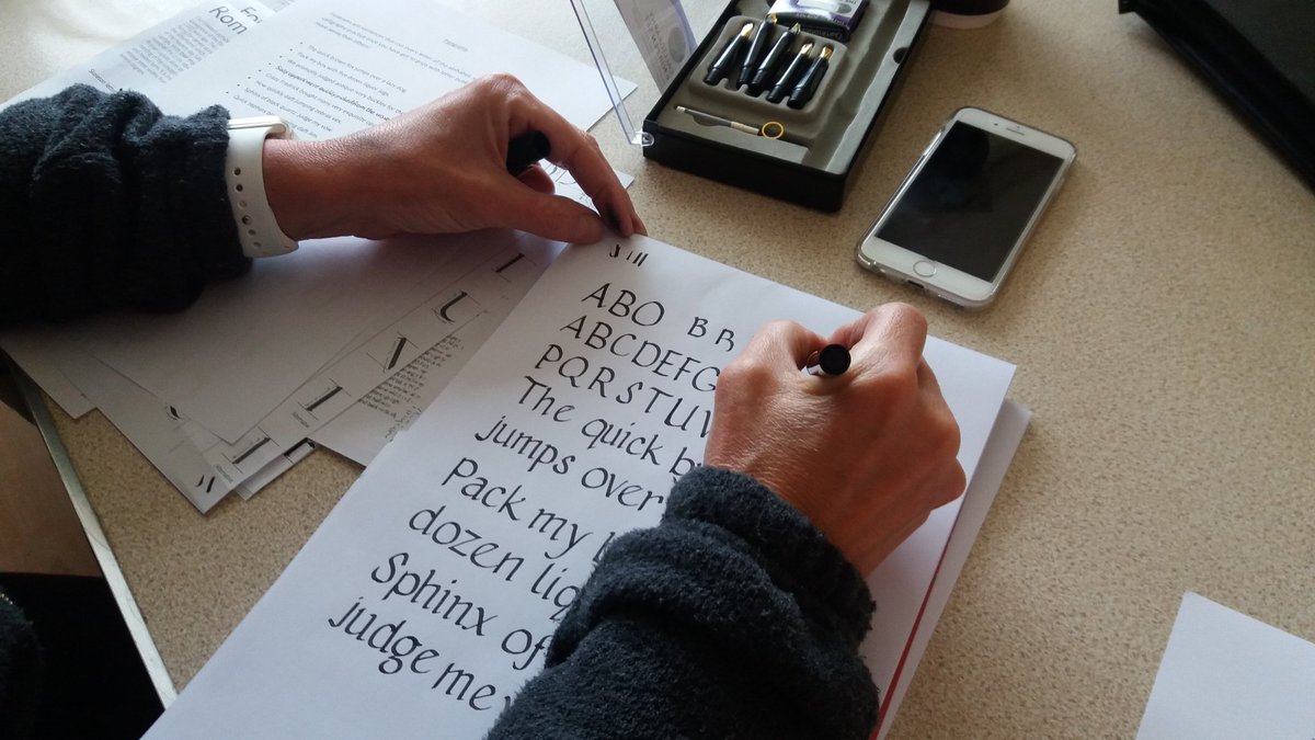 CreativeCallig's tweet image. Another productive morning at my latest @Cultural_Spring #calligraphy workshop. #capitals #pangrams