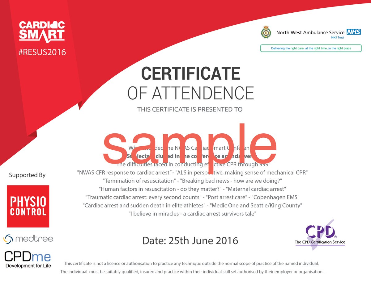 cpdme's tweet photo. Certificates are being issued today for the @CardiacSmart @NWAmbulance #RESUS2016 CPD Event. Check your emails https://t.co/oODb0rKU07