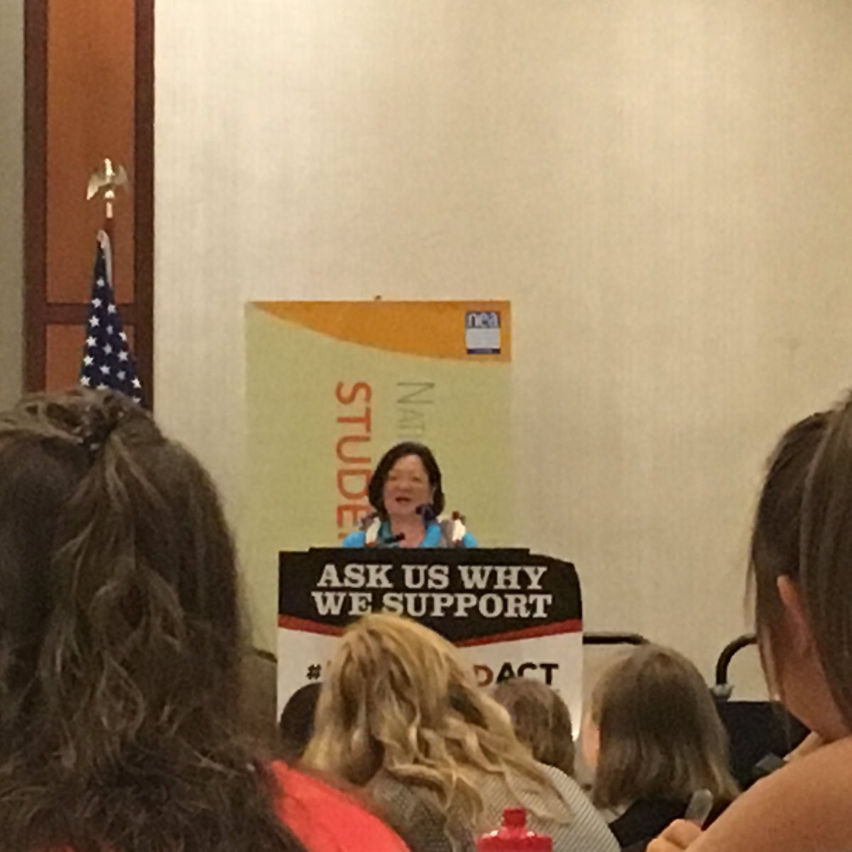 ArkEducation's tweet photo. 'My elementary school librarian awakened a ❤️ of reading in me' -US Sen @mazieforhawaii 2 #NEASLC2016 #intheredact https://t.co/azlLwWfQc2