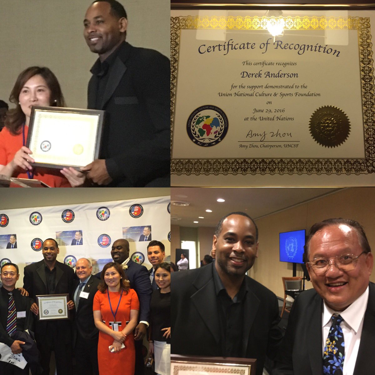 DerekLAnderson's tweet photo. Thank you to the United Nations for an Amazing Award! Thank you @AthletesForArt #StayStaminaStrong✌️&amp; 💙 https://t.co/POjJPO4zUi