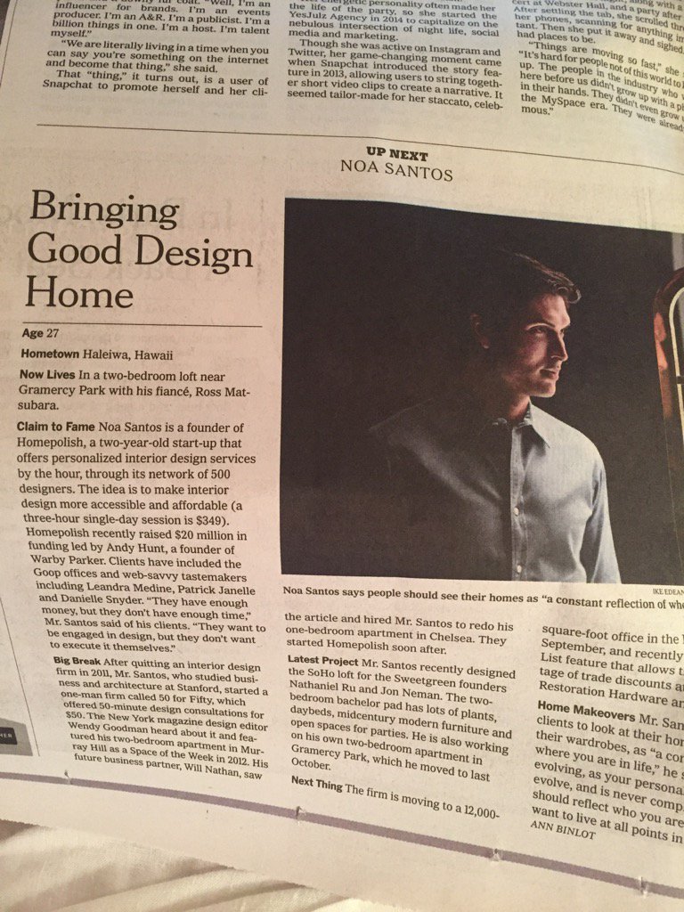 Proud to be #bigbreak in <a href="/DesignHunting/">Design Hunting</a> <a href="/nytimes/">The New York Times</a> <a href="/NoaSantos/">NoaSantos</a> back in 2012, #spaceoftheweek Go <a href="/Homepolish/">Homepolish</a> !!!
