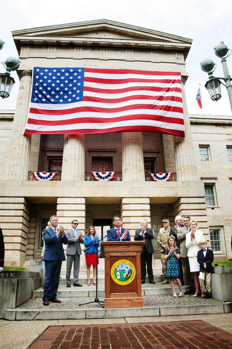 PatMcCroryNC's tweet photo. We relaunched a tradition in NC. We displayed a new American flag in honor of our nation's 240th birthday! #ncpol https://t.co/GAHoKJzNhF