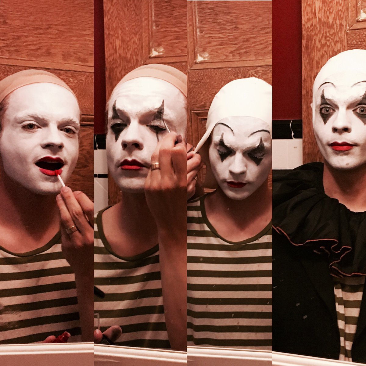 CStheatrical's tweet photo. #TBT to @JackHerholdt prepping for the Little Stories promo shoot #clown #FringeNYC20 https://t.co/0OjXdhAAjb