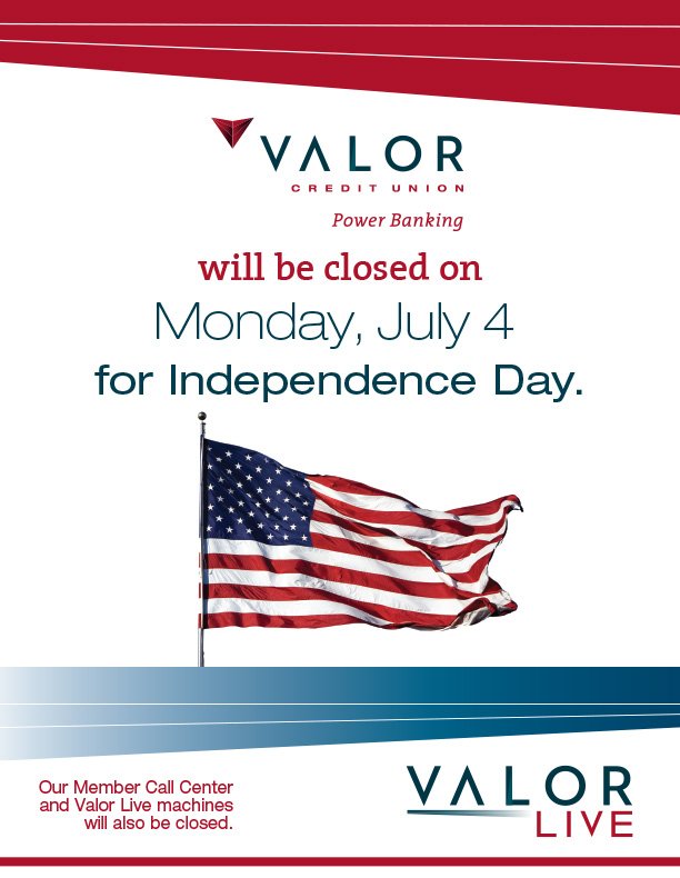 ValorCU's tweet image. We’ll be closed on Monday for Independence Day.