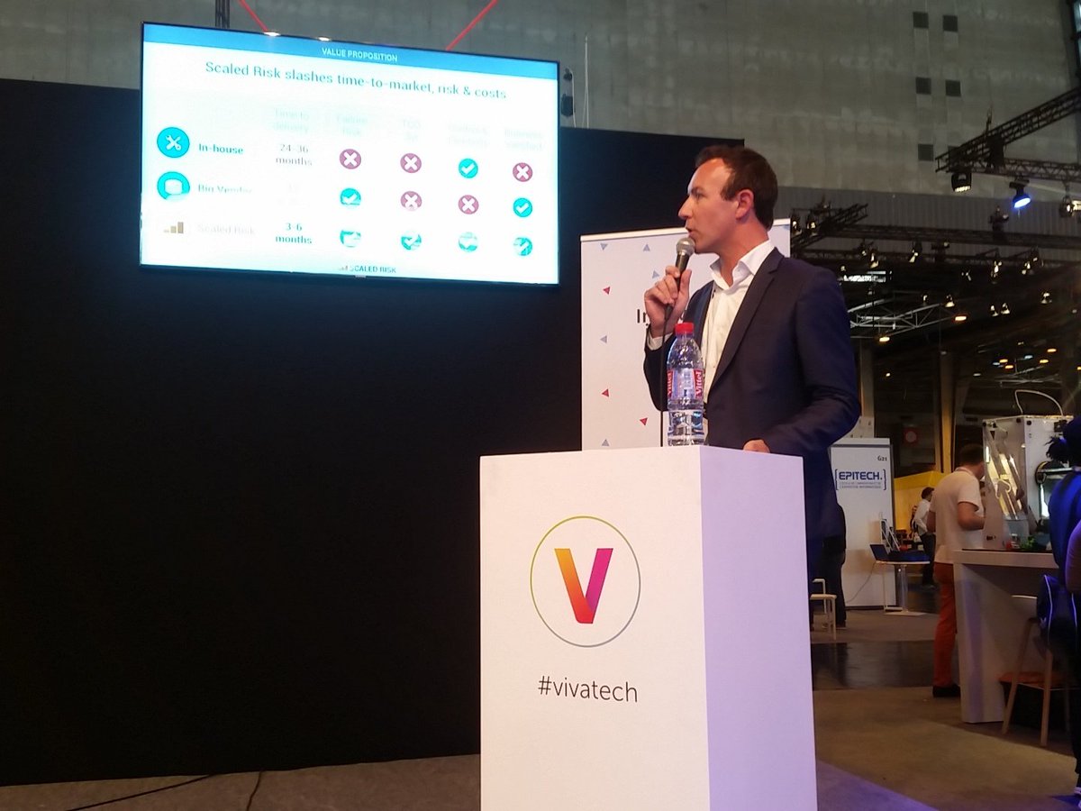 TheSchoolab's tweet photo. First pitch : @scaledrisk ! Help banks to better manage their data !:#VivaTech #PitchWars #PitchOffs #startup https://t.co/bh4jpYcbeE