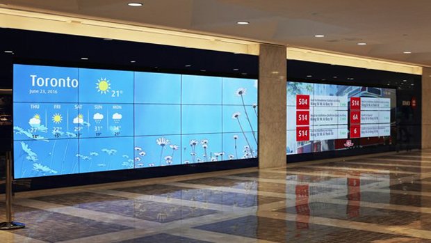signagecanada's tweet photo. Huge 30-screen Videowall at BMO's flagship Toronto branch https://t.co/qNYaQiJFe6 #digitalsignage https://t.co/P37LvK1rPk