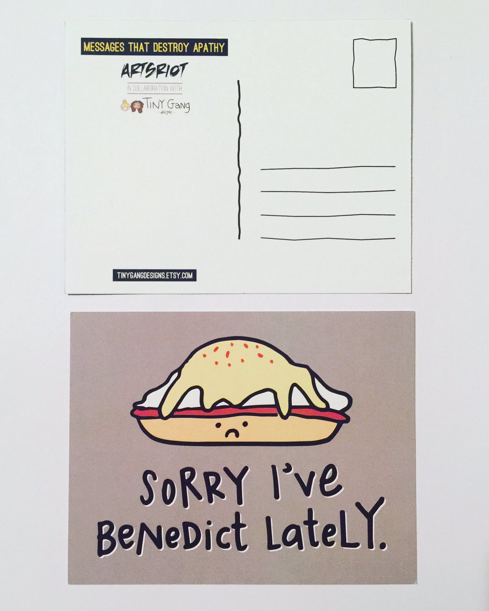 tinygangdesigns's tweet photo. @tinygangdesigns + @artsriot = postcard! #ArtsRiot #destroyapathy #tinygang #postcard #eggs #sorry #funny #vermont https://t.co/oOmKPaWRx0