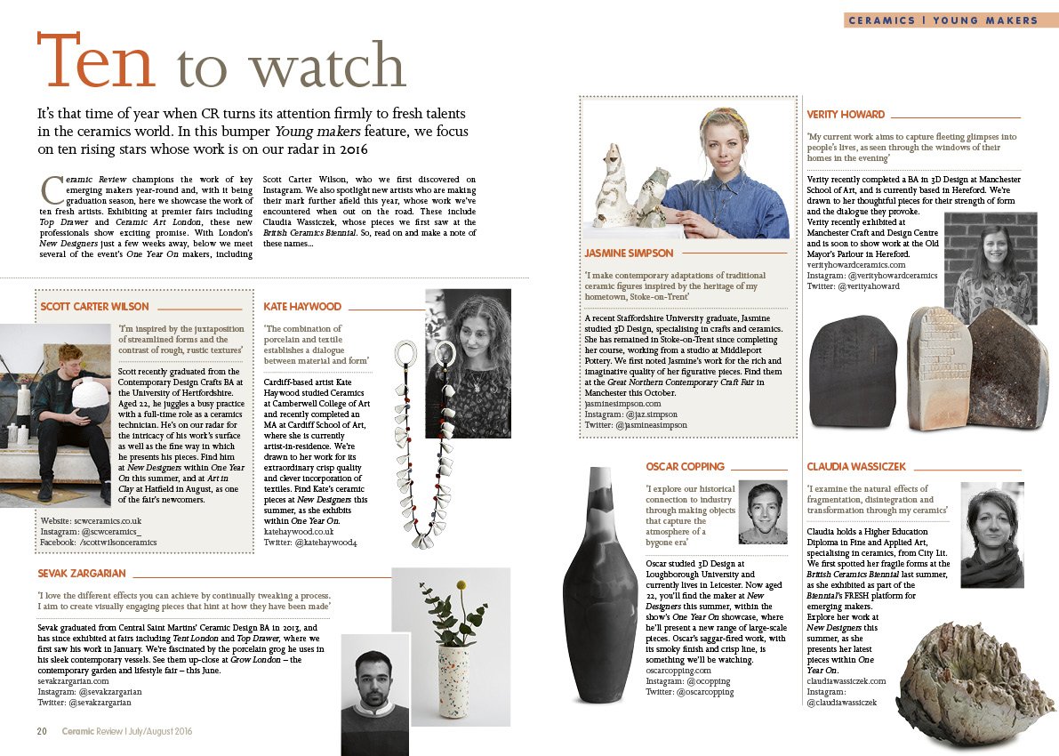 ceramicreview's tweet photo. Discover who our top 10 emerging makers of 2016 are inside CR issue 280. Five of them are from #ND16's #OneYearOn. https://t.co/ARvXJIiCs1