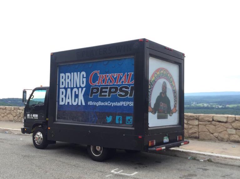 adsNmotion's tweet photo. The vision of @KevLAbeast.  We welcome back #CrystalPepsi - a year ago we drove from MI to NY to visit  @pepsi HQ https://t.co/9gZabV4O7w