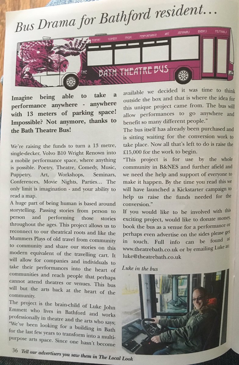 TheatreBath's tweet image. Thanks to our friends at the #LocalLook for this fab article. The wheels on the bus are almost going around!