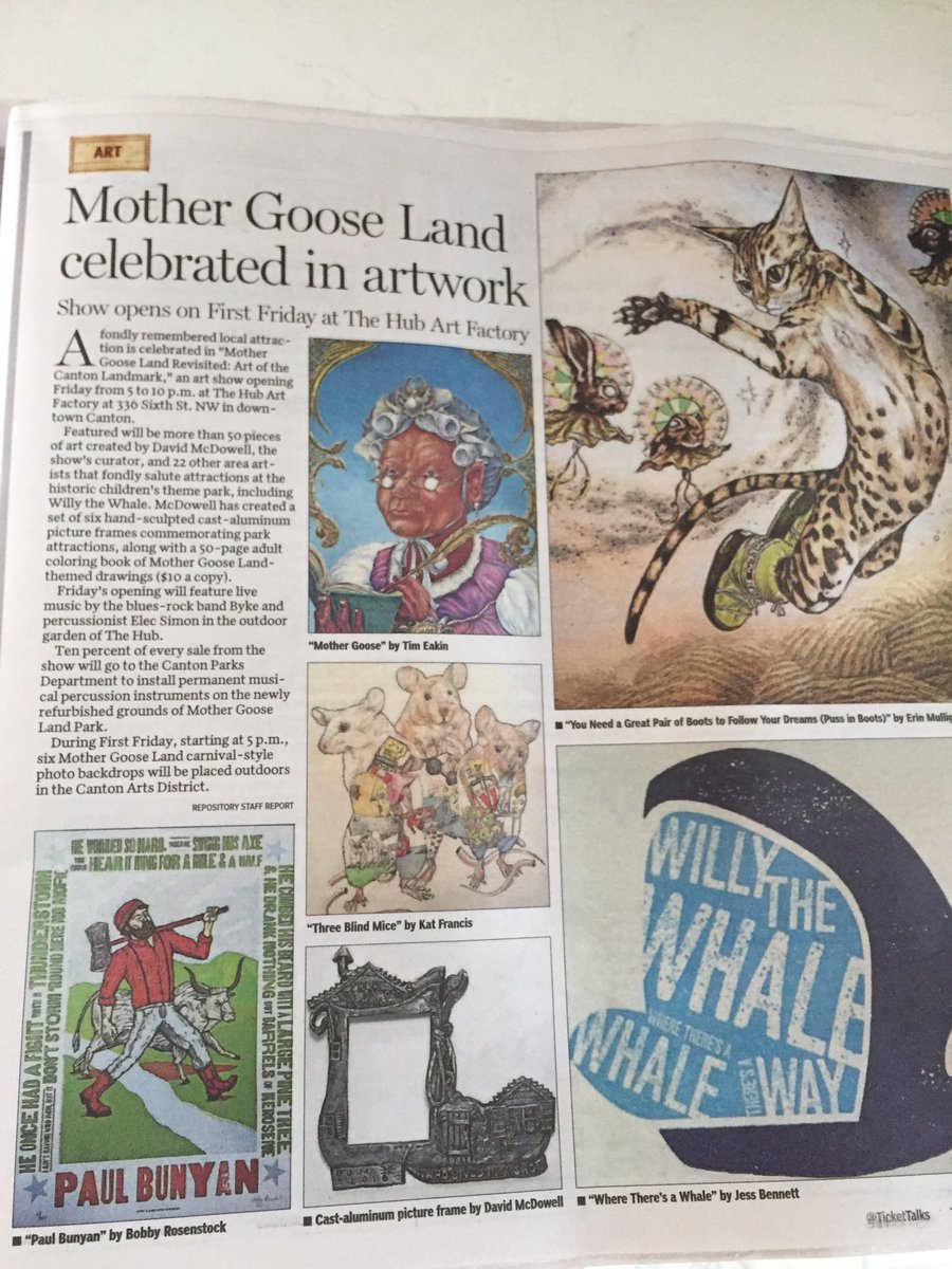 Opening tomorrow night at The Hub. Mother Gooseland comes alive with great artwork.