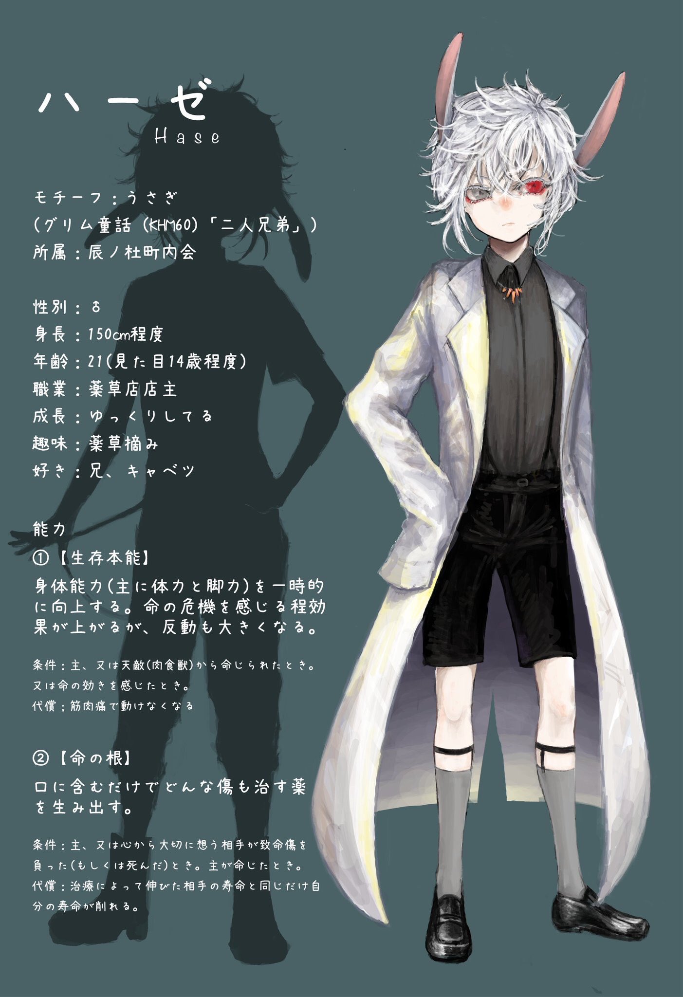 よい 企画垢 グリム童話 二人兄弟 より 三人目です 双子のうさぎの弟 素直じゃないけど 人もファンタジックも好きな 薬草店店主です よろしくお願いします 横町ファンタジア 横町ファンタジアキャラシ 辰ノ杜町内会 描いてもいいのよ よい 企画垢 グリム童話 二人兄弟 より 三人目です 双子のうさぎの弟 素直じゃないけど 人もファンタジックも好きな 薬草店店主です よろしくお願いします 横町ファンタジア 横町ファンタジアキャラシ 辰ノ杜町内会 描いてもいいのよ