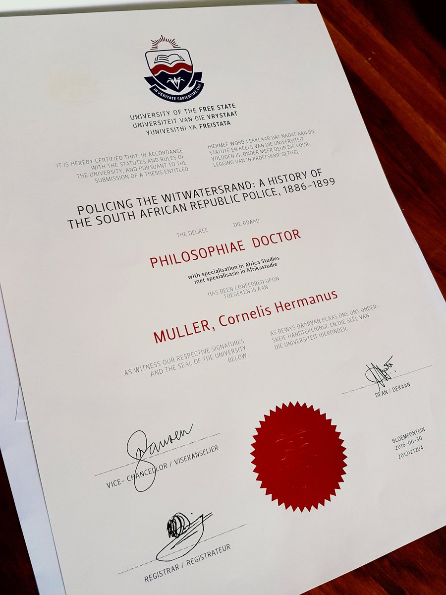 Finally! Thank you to my family, friends, <a href="/UFSweb/">UFS</a>, Prof Ian Phimister &amp; <a href="/lindiekoorts/">Lindie Koorts</a> for your support! #HistoryPhD