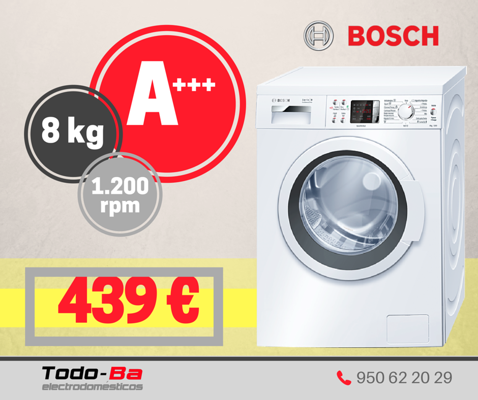 Lavadora #BOSCH A+++ de 8kg de carga 👕👗👖 por sólo 439 € en #TodobSTORE #Almería
