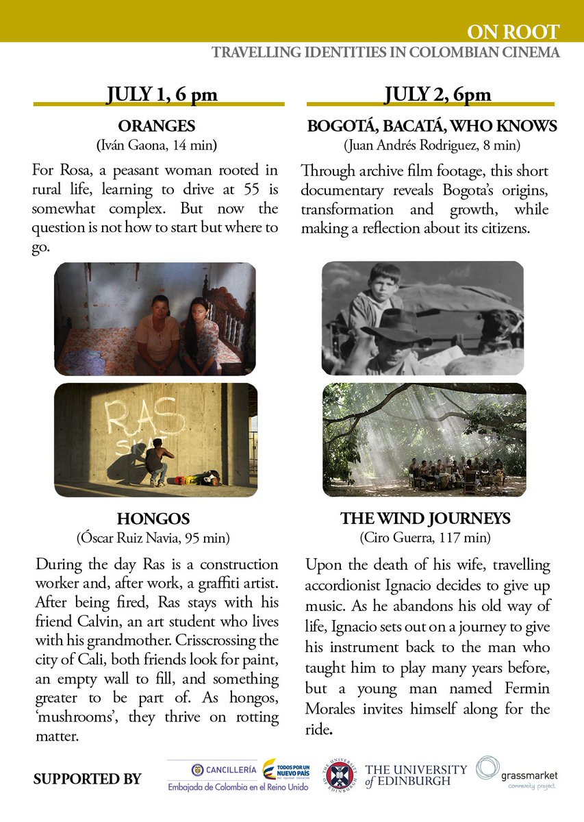 The travelling identities of #ColombianCinema arrive to #Edinburgh <a href="/OnRoot16/">On Root</a> Film programme curated by FEC students