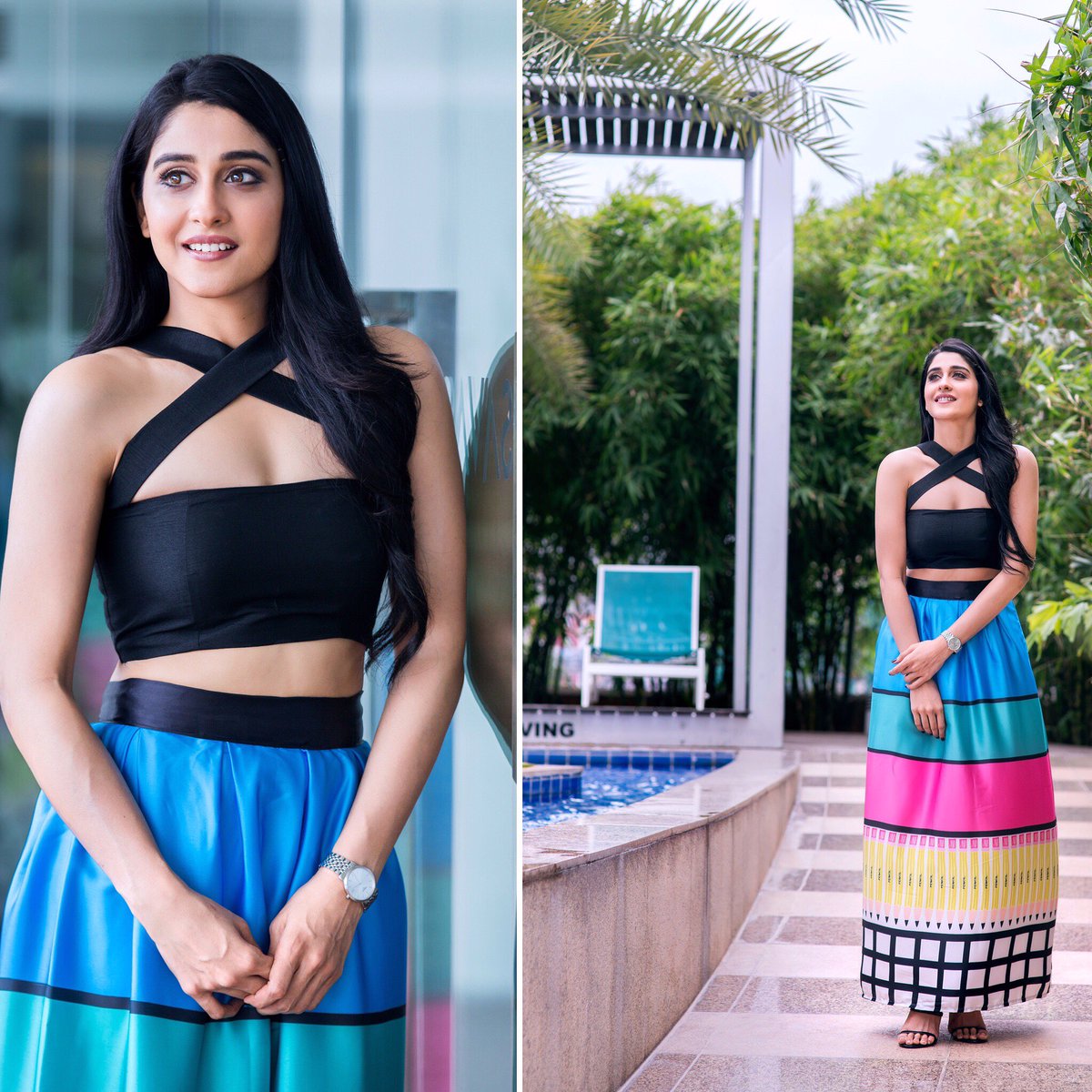 styledbyindpat's tweet photo. Regina shows us how fun color blocking can be in #EshaParmar Print skirt &amp; @TalashaHYD crop top for #AMF Hyd event. https://t.co/f99JOnp632