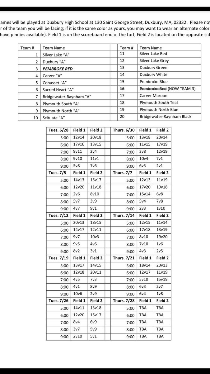 DuxSoccer's tweet photo. Reminder to check schedule for revised game times for 6v6 tonight https://t.co/6USRO4lGxd