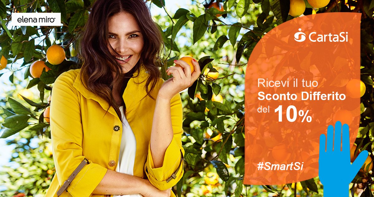 CartaSi's tweet photo. Shopping estivo? Attiva l’offerta #SmartSi e ricevi lo Sconto Differito sui capi @Elena_Miro https://t.co/gwSBGWg7sA https://t.co/ynIvZX2MIY