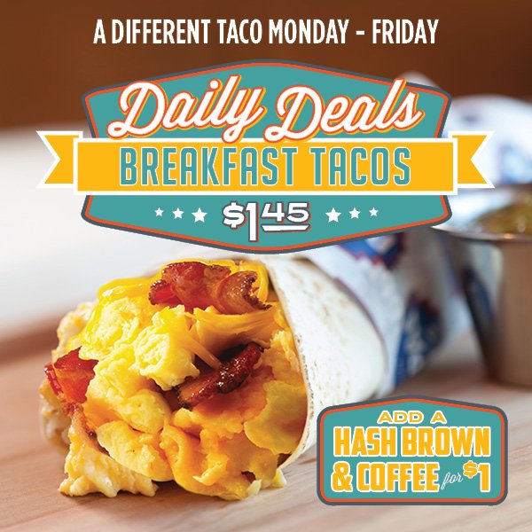 PappasBarBQ's tweet photo. Just $1.45 for a big ole' breakfast taco - something different each weekday! #selectlocations https://t.co/gKhgERshyN