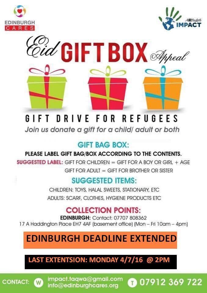 edin_cares's tweet photo. Deadline has been extended for Eid gift box appeal #refugees https://t.co/IcMxPMdh5I