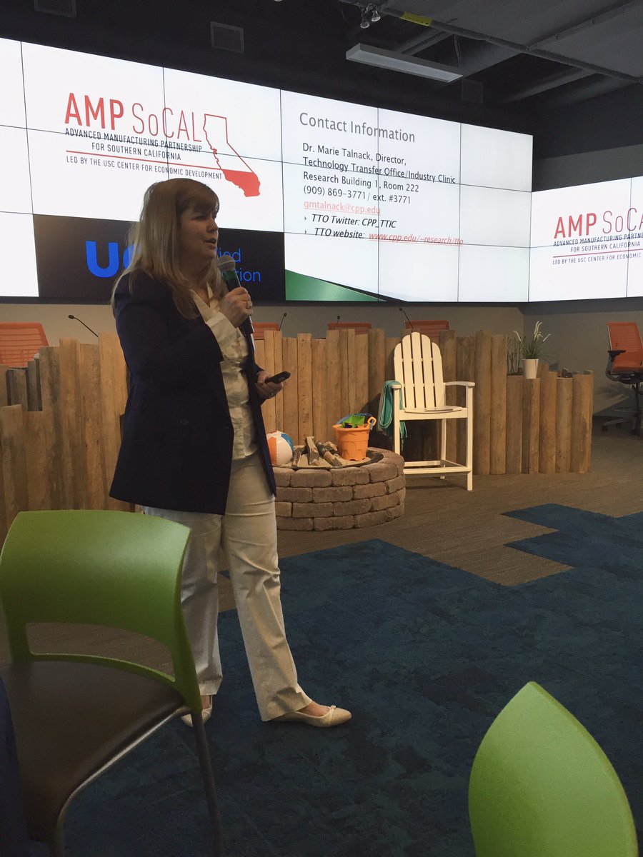 CPP_TTIC's tweet image. Dr. Marie Talnack speaking about the Tech Transfer office at CPP at the @AMP_SoCal Innovation Forum at the @UCICove