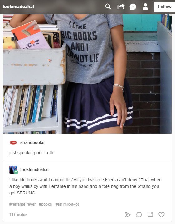 strandbookstore's tweet image. Favorite reblog comment of the day from @tumblr... (Get your own: buff.ly/2995vHf) #strandstyle