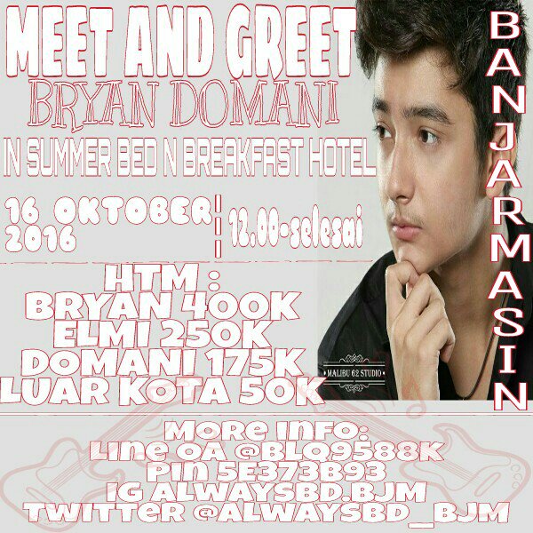 Hai AlwaysBD Banjarmasin! Bryan akan ke kota kalian! Check pict ya😉 more info <a href="/AlwaysBd__Bjm/">AlwaysBd Banjarmasin</a>