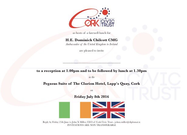 islandofirl's tweet photo. Delighted to be hosting a farewell lunch for H.E. Dominick Chilcott as a thank you for his great support of #Cork https://t.co/ir04PFC9mq