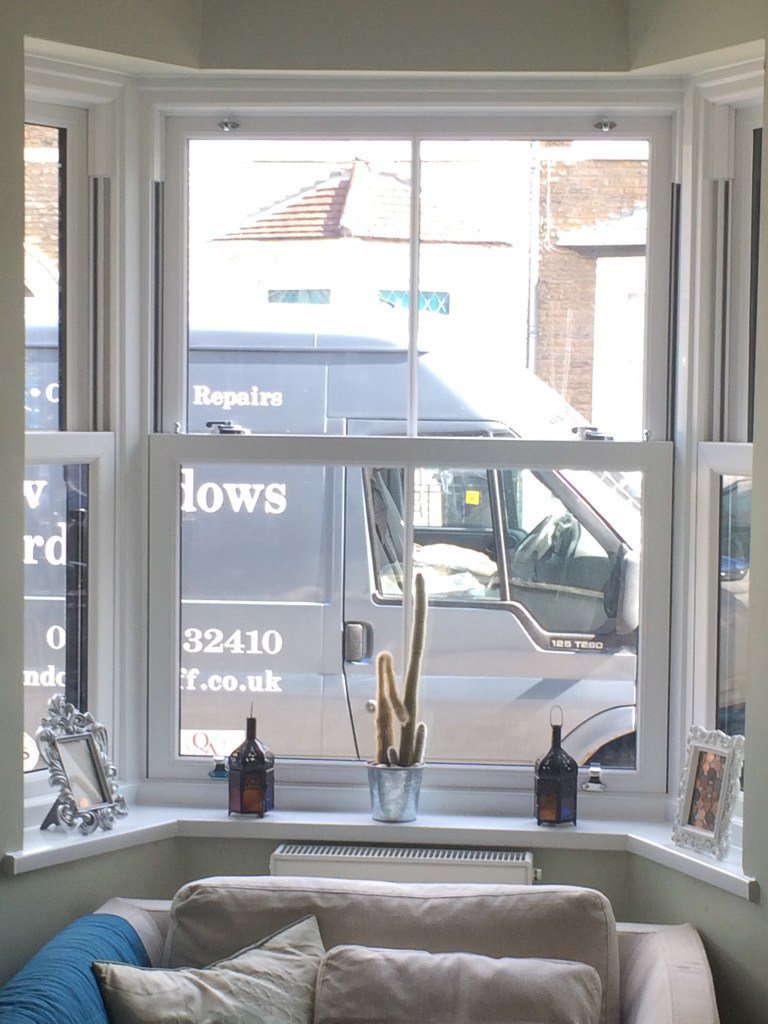 Grey On White Sash Windows Along With Grey Composite Door  clearviewwindowscardiff.co.uk/doubleglazingc…