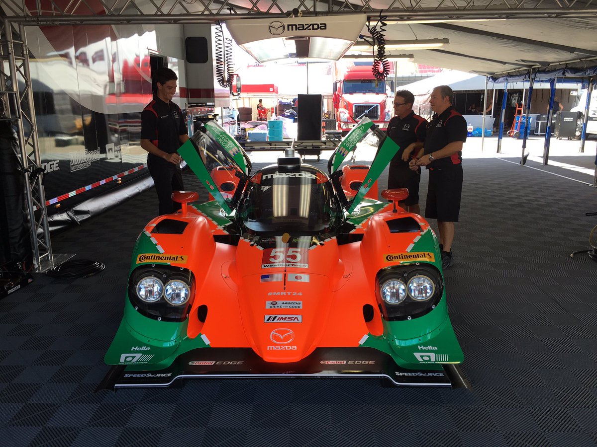 MazdaRacing's tweet photo. The No. 55 Mazda Prototype tribute livery has arrived. #MRT24 #WearSunglassesItsBright https://t.co/87mm7gVlnm