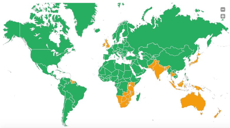 CBinsights's tweet photo. What side of the road does the world drive on? (Orange = left side, Green = right side) https://t.co/Z7x29pocEq https://t.co/y15y38er05