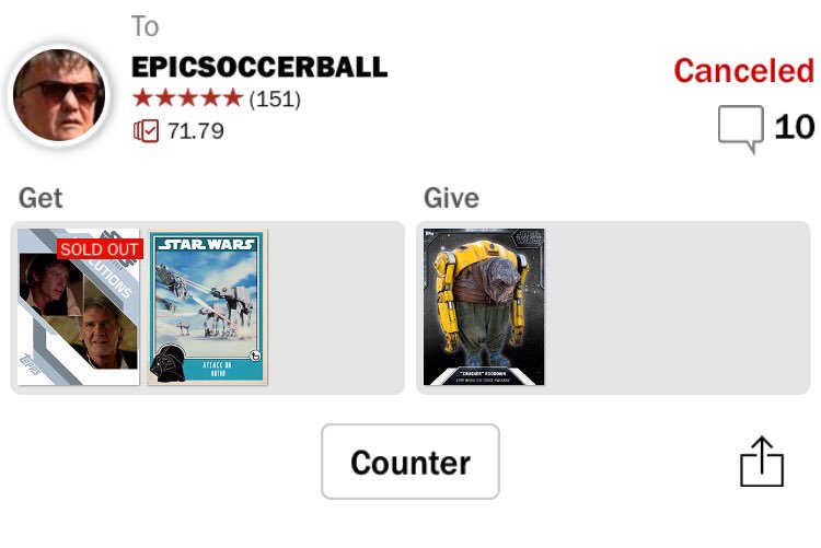 veganobi's tweet image. Fell victim to my first cross trade scammer. IGN EPICSOCCERBALL on @ToppsTWD and @ToppsSenate May be a sign to quit.